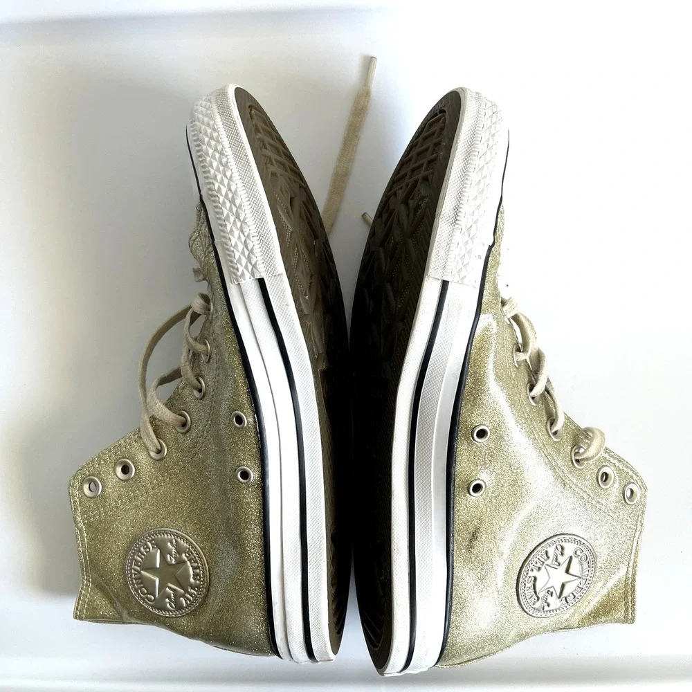 Converse Womens Chuck Taylor All Star Gold Glitter High Tops 10 Festival Grunge